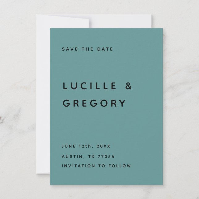 Modern Teal Editorial All Caps Save the Date (Front)