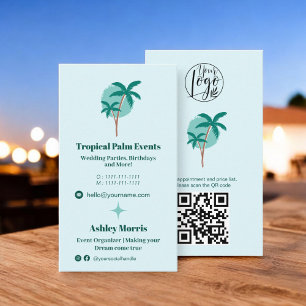 Modern teal event planner photo qr code logo business card
