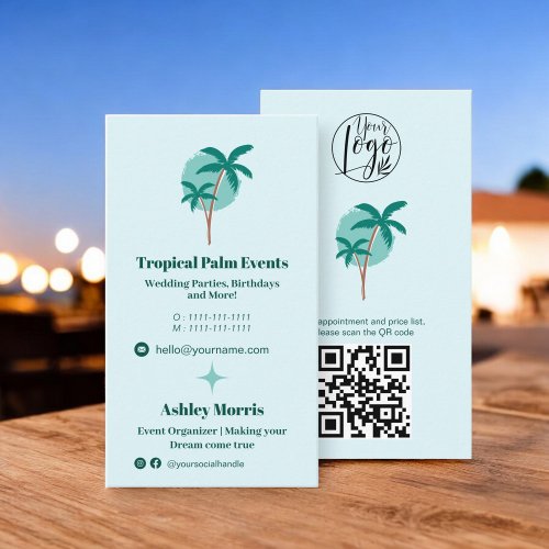 Modern teal event planner photo qr code logo business card