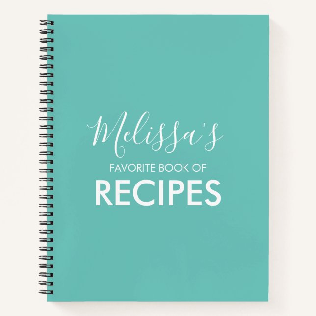 Modern Teal Favorite Family Recipe Book (Front)
