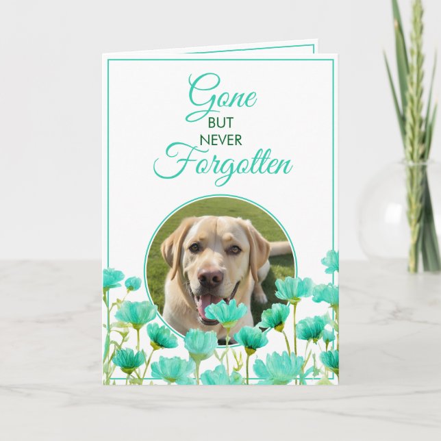 Modern Teal Floral Pet Loss Photo Sympathy Card (Front)