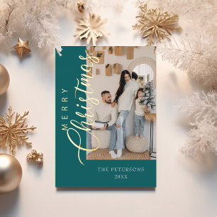 Modern Teal Foil Photo Christmas Card