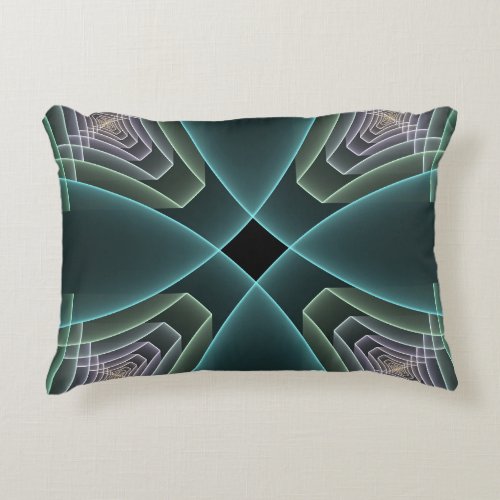 Modern Teal Geometric Fractal Art Graphic Accent Pillow