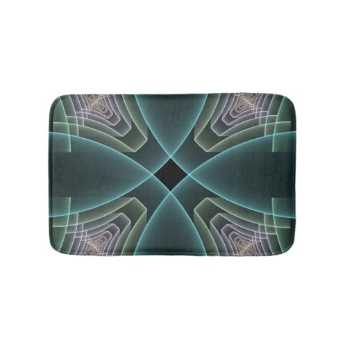 Modern Teal Geometric Fractal Art Graphic Bath Mat