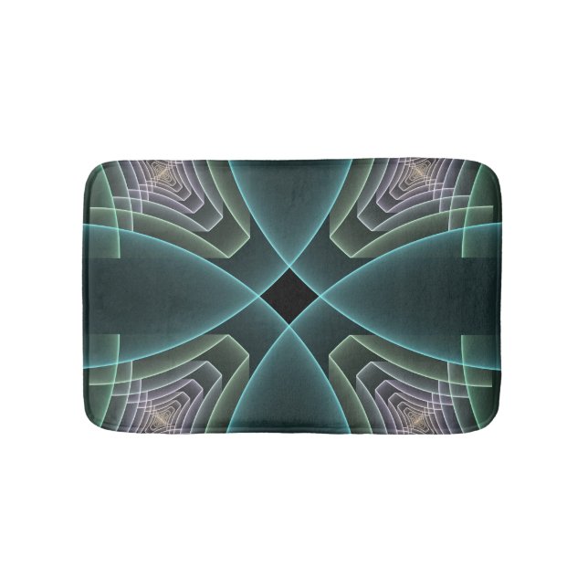 Modern Teal Geometric Fractal Art Graphic Bath Mat (Front)