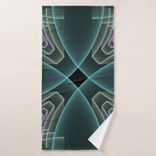 Modern Teal Geometric Fractal Art Graphic Bath Towel