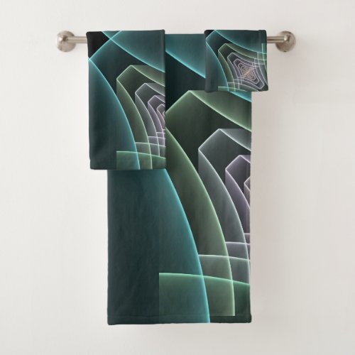 Modern Teal Geometric Fractal Art Graphic Bath Towel Set