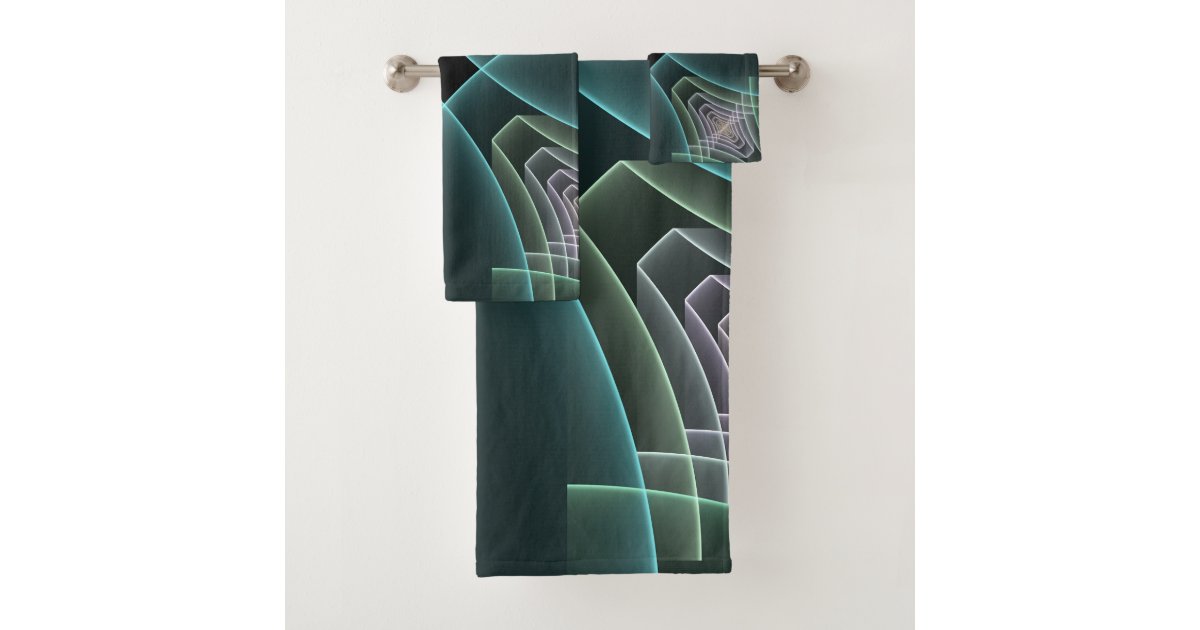 Modern Teal Geometric Fractal Art Graphic Bath Towel Set | Zazzle