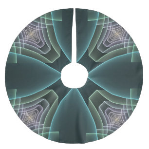 Modern Teal Geometric Fractal Art Graphic Brushed Polyester Tree Skirt