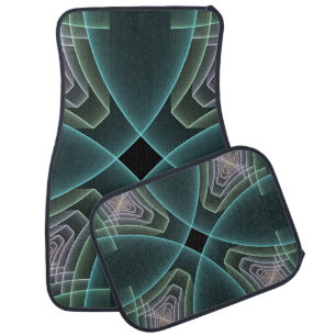 Modern Teal Geometric Fractal Art Graphic Car Floor Mat