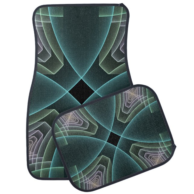Modern Teal Geometric Fractal Art Graphic Car Floor Mat (Set)
