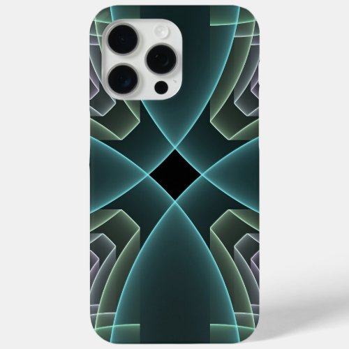 Modern Teal Geometric Fractal Art Graphic iPhone 15 Pro Max Case