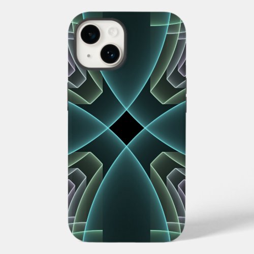Modern Teal Geometric Fractal Art Graphic Case_Mate iPhone 14 Case