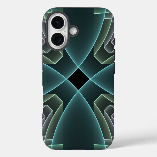 Modern Teal Geometric Fractal Art Graphic Case-Mate iPhone Case (Back)