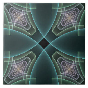 Modern Teal Geometric Fractal Art Graphic Ceramic Tile