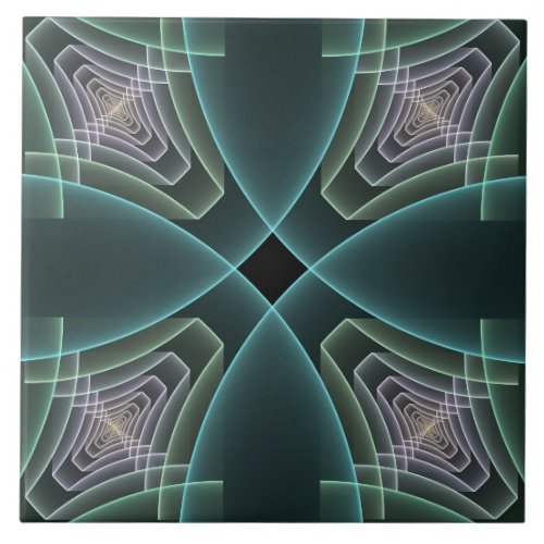 Modern Teal Geometric Fractal Art Graphic Ceramic Tile