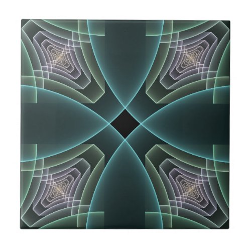 Modern Teal Geometric Fractal Art Graphic Ceramic Tile