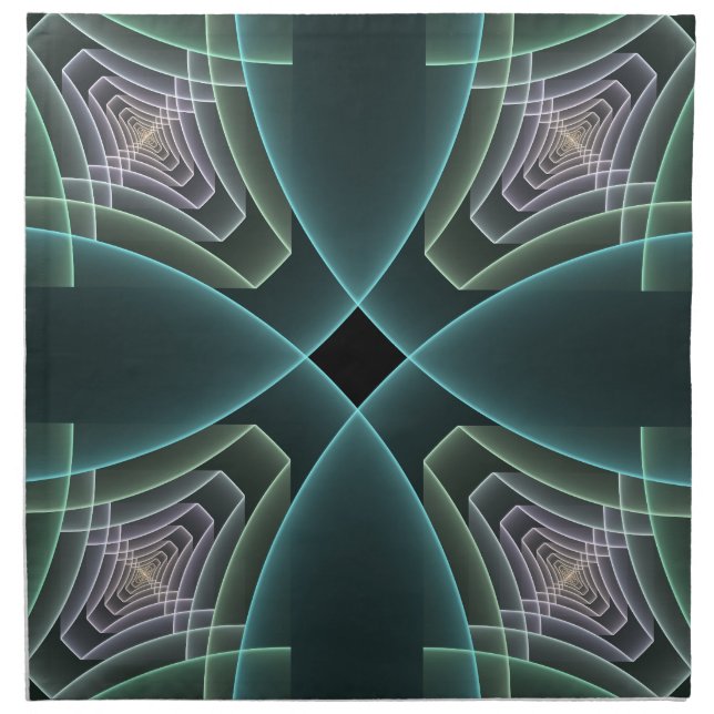 Modern Teal Geometric Fractal Art Graphic Cloth Napkin (Front)