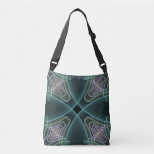 Modern Teal Geometric Fractal Art Graphic Crossbody Bag