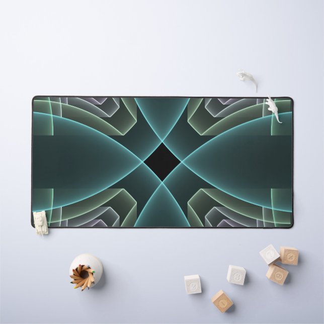 Modern Teal Geometric Fractal Art Graphic Desk Mat (Kids Table)