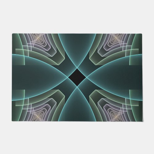 Modern Teal Geometric Fractal Art Graphic Doormat