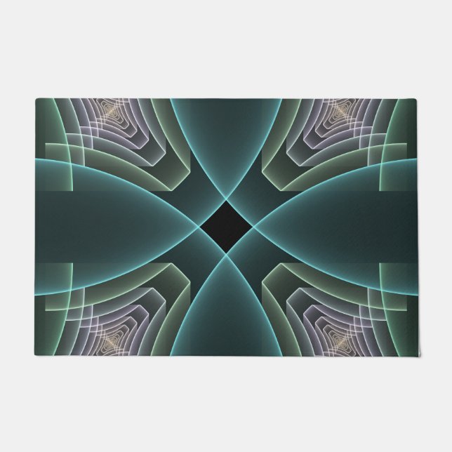 Modern Teal Geometric Fractal Art Graphic Doormat (Front)