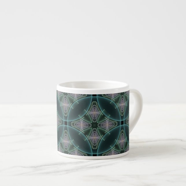 Modern Teal Geometric Fractal Art Graphic Espresso Cup (Front Right)