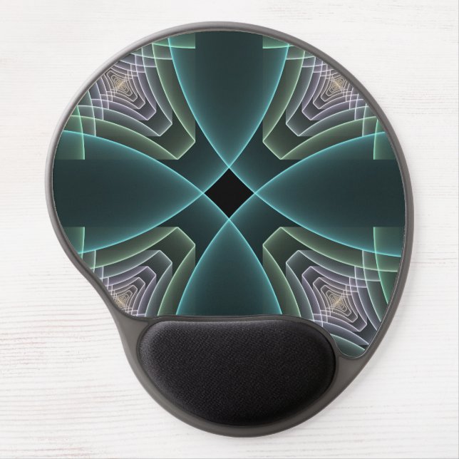 Modern Teal Geometric Fractal Art Graphic Gel Mouse Pad (Front)