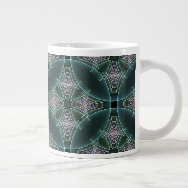 Modern Teal Geometric Fractal Art Graphic Giant Coffee Mug (Right)