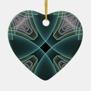 Modern Teal Geometric Fractal Art Graphic Heart Ceramic Ornament