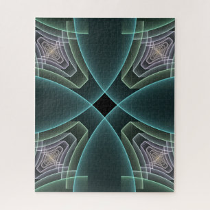Modern Teal Geometric Fractal Art Graphic Jigsaw Puzzle