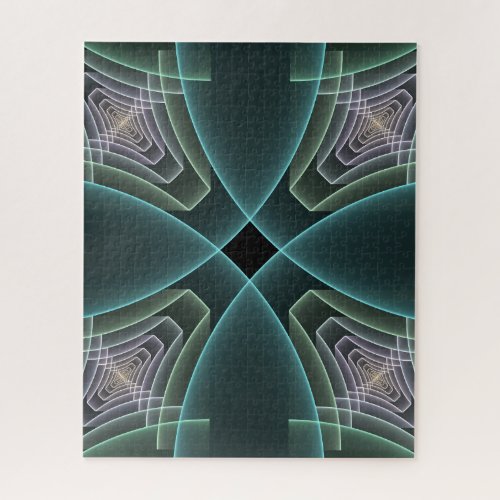 Modern Teal Geometric Fractal Art Graphic Jigsaw Puzzle