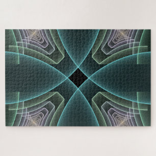 Modern Teal Geometric Fractal Art Graphic Jigsaw Puzzle