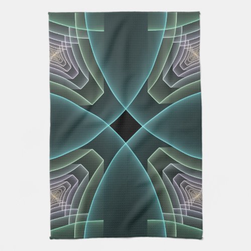 Modern Teal Geometric Fractal Art Graphic Kitchen Towel
