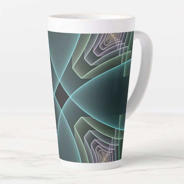 Modern Teal Geometric Fractal Art Graphic Latte Mug (Right Angle)