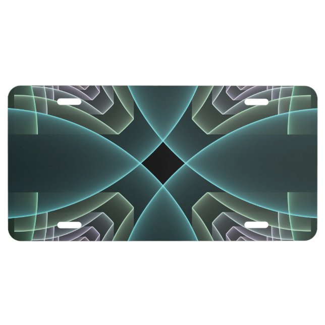 Modern Teal Geometric Fractal Art Graphic License Plate (Front)