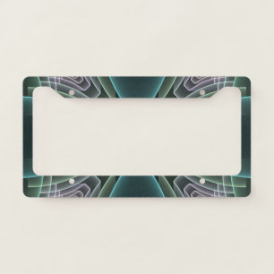 Modern Teal Geometric Fractal Art Graphic License Plate Frame