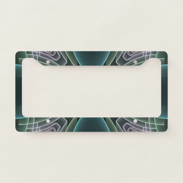 Modern Teal Geometric Fractal Art Graphic License Plate Frame (Front)