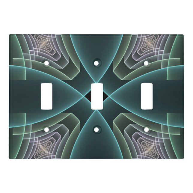 Modern Teal Geometric Fractal Art Graphic Light Switch Cover (Front)