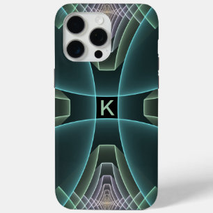 Modern Teal Geometric Fractal Art Graphic Monogram iPhone 15 Pro Max Case