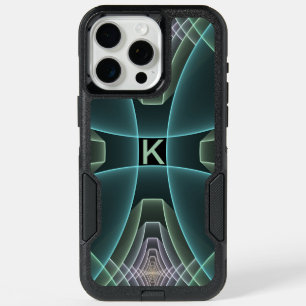 Modern Teal Geometric Fractal Art Graphic Monogram iPhone 15 Pro Max Case