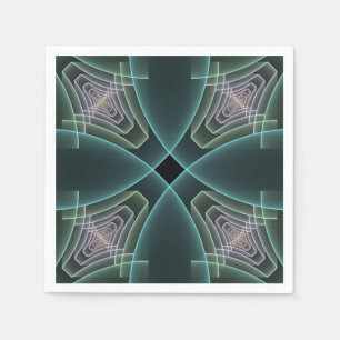 Modern Teal Geometric Fractal Art Graphic Napkins