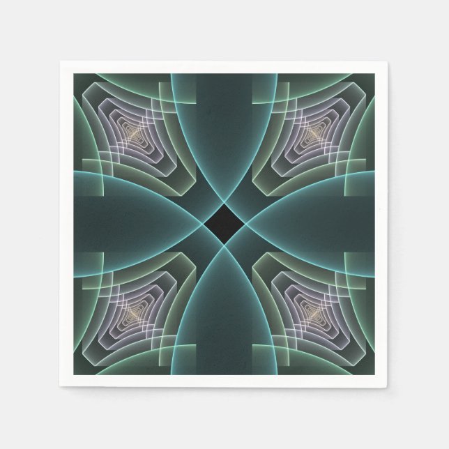 Modern Teal Geometric Fractal Art Graphic Napkins (Front)