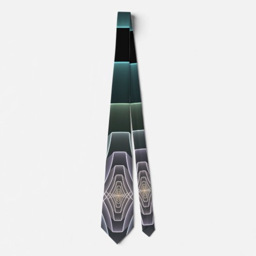 Modern Teal Geometric Fractal Art Graphic Neck Tie