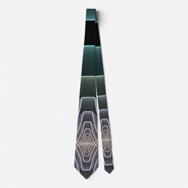 Modern Teal Geometric Fractal Art Graphic Neck Tie (Front)