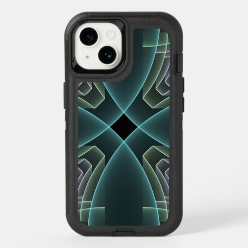 Modern Teal Geometric Fractal Art Graphic OtterBox iPhone 14 Case