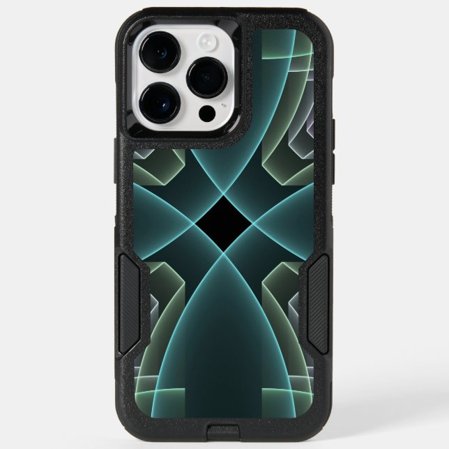 Modern Teal Geometric Fractal Art Graphic Otterbox iPhone Case (Back)