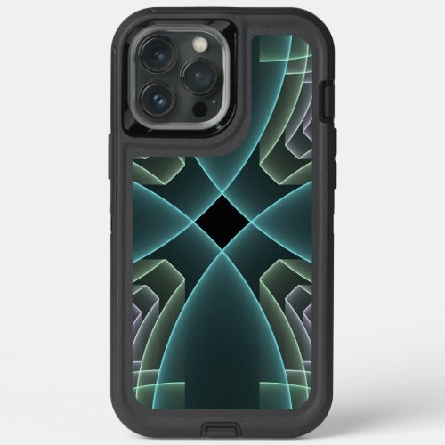 Modern Teal Geometric Fractal Art Graphic iPhone 13 Pro Max Case