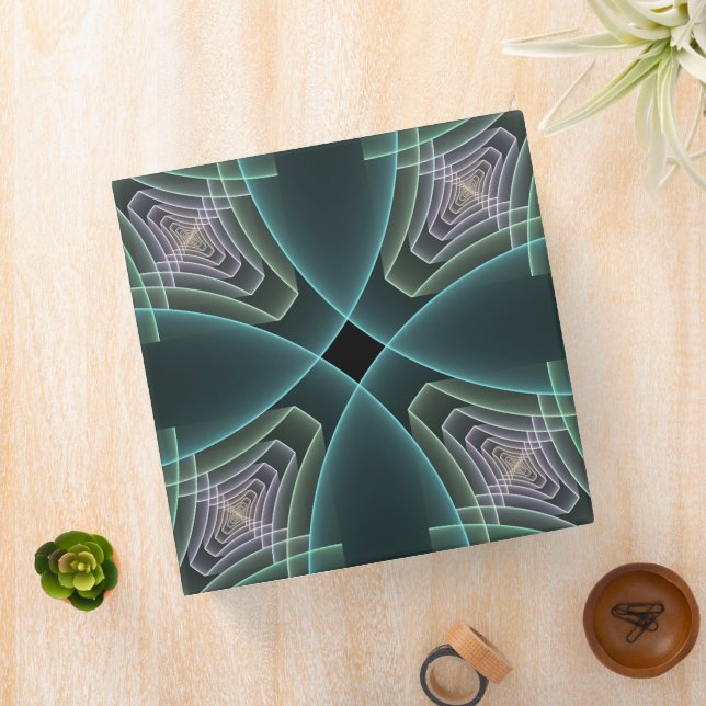 Modern Teal Geometric Fractal Art Graphic Own Text 3 Ring Binder (In Situ)