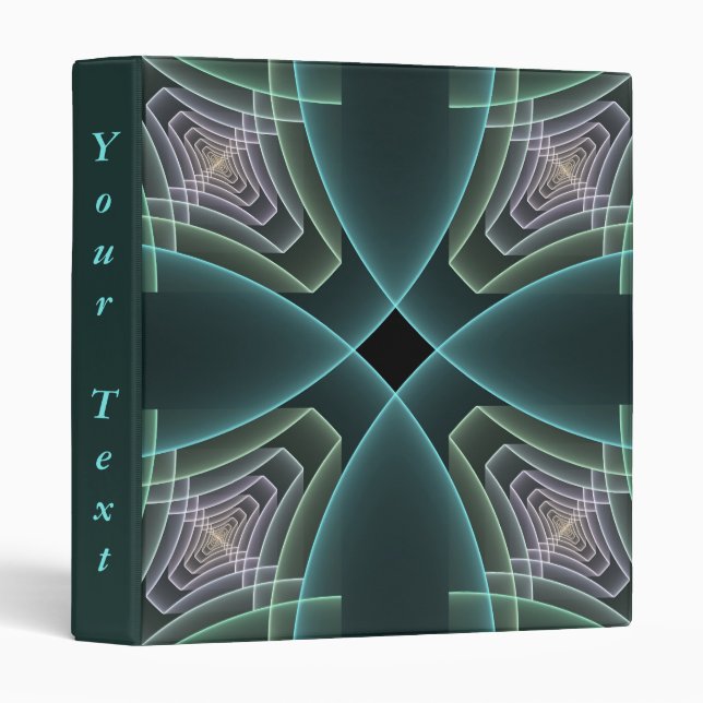 Modern Teal Geometric Fractal Art Graphic Own Text 3 Ring Binder (Front/Spine)